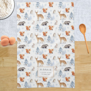 Christmas Winter Forest Wildlife Snow Scene Custom Kitchen Towel