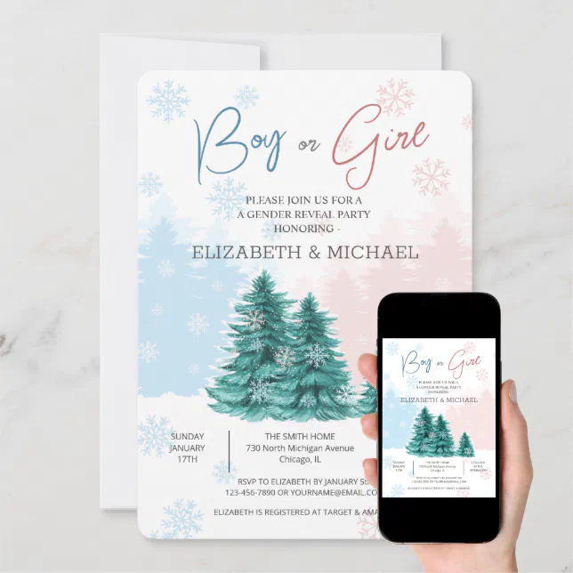 Christmas Winter Gender Reveal Party invitation Zazzle