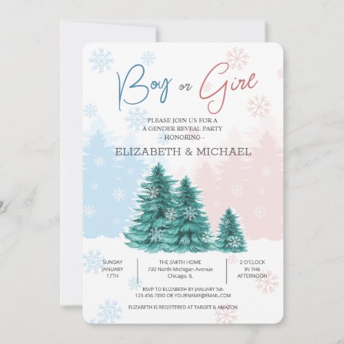 Christmas Winter Gender Reveal Party invitation