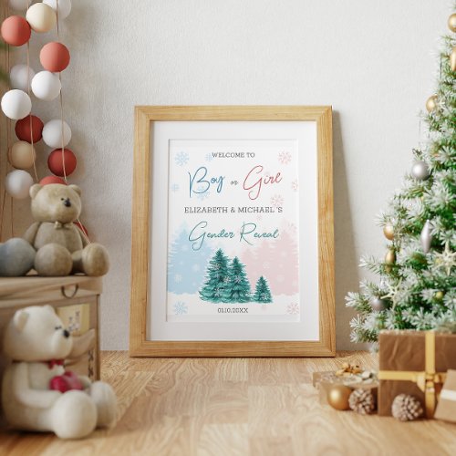 Christmas Winter Gender Reveal Party Poster