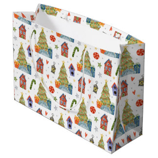 Christmas Winter Gift House Candy Cane Large Gift Bag