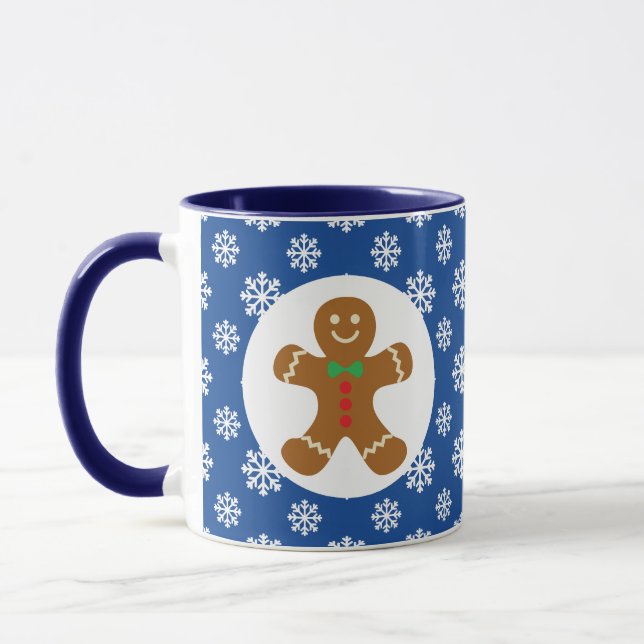 Christmas / Winter Gingerbread Man Snowflakes Blue Mug (Left)