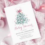 Christmas Winter Girl Baby Shower Invitation<br><div class="desc">Celebrate the arrival of your little girl with this charming winter-themed baby shower invitation. Featuring a teal Christmas tree adorned with a delicate blush pink bow and surrounded by pastel snowflakes, this elegant design blends festive charm with a soft, coquette touch. Perfect for creating a memorable winter baby shower with...</div>