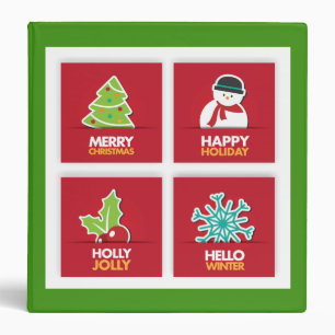 Christmas Winter Green Red Squares Festive 3 Ring Binder