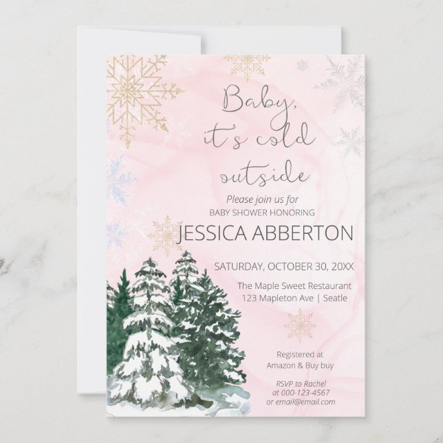 Christmas Winter Greenery baby shower pink Invitation (Front)