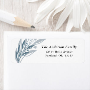 Christmas Winter Greenery Blue Return Address Label