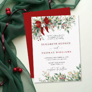 Christmas Winter Greenery Bow Bells Rustic Wedding Invitation