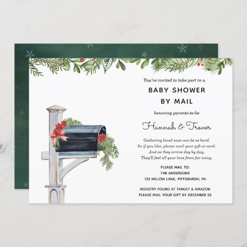 Christmas Winter Greenery Mailbox Shower by Mail Invitation