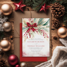 Christmas Winter Greenery Red Bow Rustic Wedding