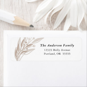 Christmas Winter Greenery Tan Return Address Label