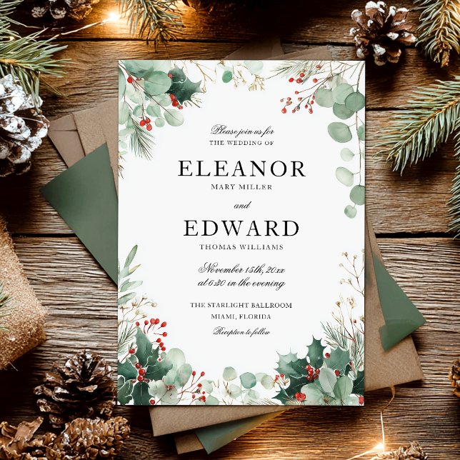 Christmas Winter Greenery Wedding Invitation (Creator Uploaded)