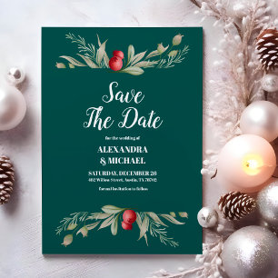 Christmas Winter Greenery Wedding Save The Date