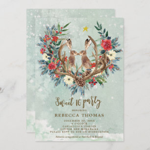christmas winter hares sweet 16 party invitation
