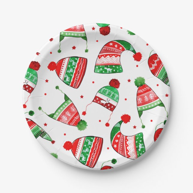 Christmas Winter Hats | Holidays Paper Plates (Front)