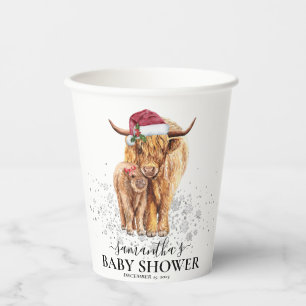 Christmas Winter Highland Cow Calf Baby Shower    Paper Cups