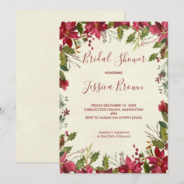 Christmas winter holiday bridal shower invite (Front/Back)