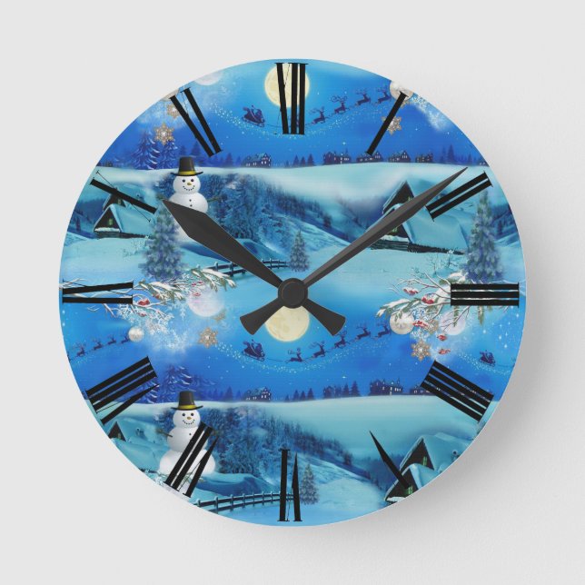 Christmas Winter Holiday Celebration Round Clock (Front)
