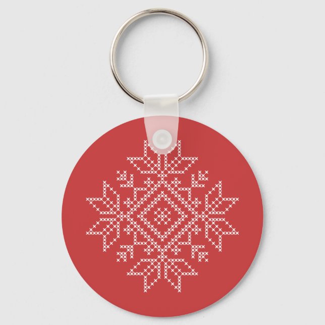 Christmas winter holiday embroidery snowflake keychain (Front)