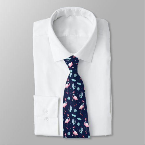 Christmas Winter Holiday Flamingoes  Cactus Neck Tie