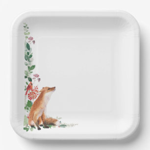 Christmas winter holiday fox red cardinal paper plates