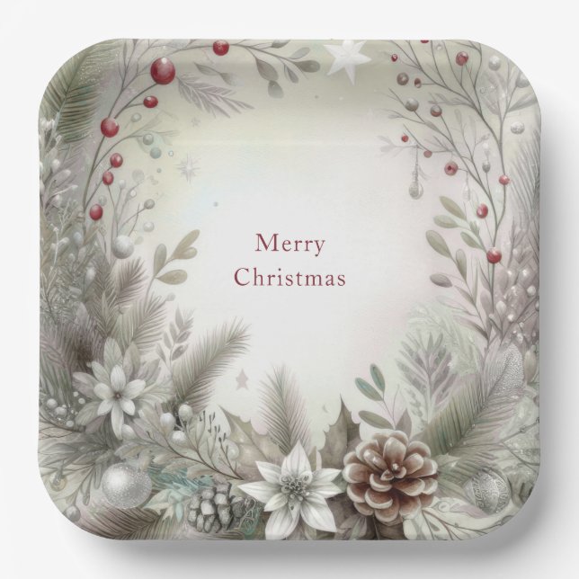 Christmas Winter Holiday Paper Plate (Front)
