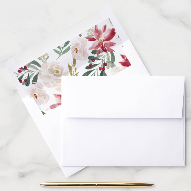 Christmas Winter Holiday Poinsettia Berry Envelope Liner (Desk)