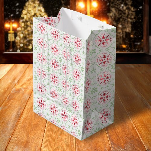 Christmas Winter Holiday Simple Red Green Pattern Medium Gift Bag