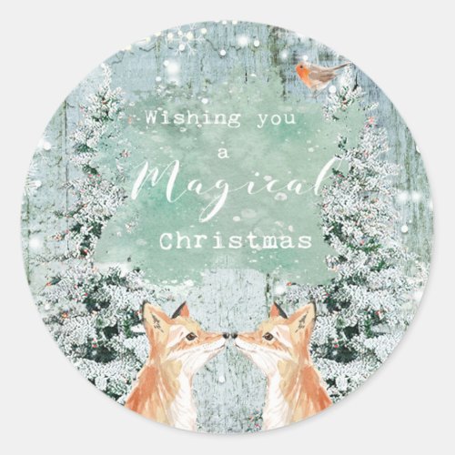 christmas winter holiday snow foxes woodland classic round sticker