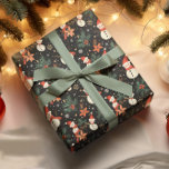 Christmas Winter Holiday Snowman Floral Pattern  Wrapping Paper<br><div class="desc">Christmas and winter holiday snowman,  poinsettias and pine and berries floral pattern on a black background.</div>