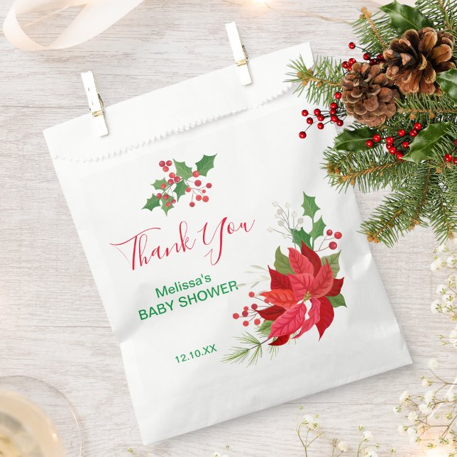 Christmas Winter Holidays Red Berry Poinsettia  Favor Bag (Creator Uploaded)