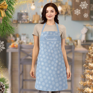 Christmas Winter Holidays Sky Blue Snowflakes Apron