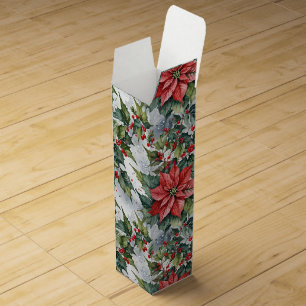 Christmas & Winter Holly with Poinsettias Wine Box