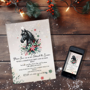 Christmas Winter Horse With Flowers Invitation