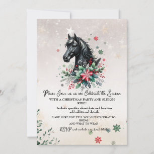Christmas Winter Horse With Flowers Invitation