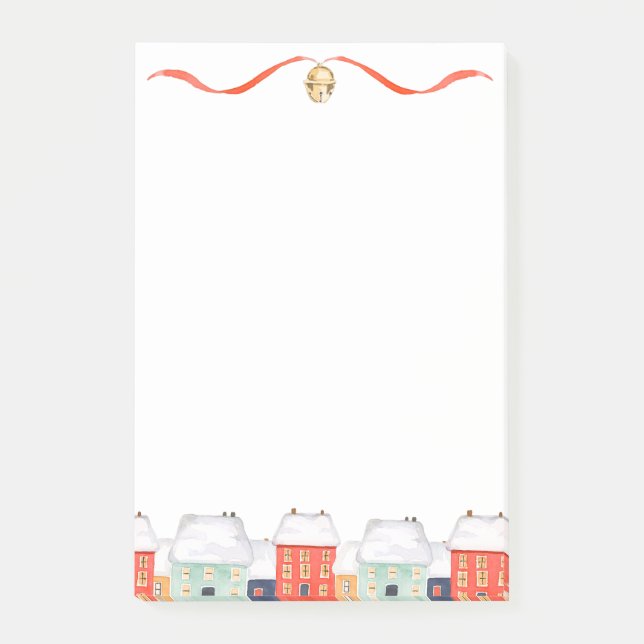 Christmas Winter Houses Holiday Bells Pastel Post-it Notes (Front)