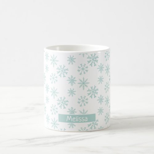 Christmas winter ice blue snowflakes pattern name coffee mug