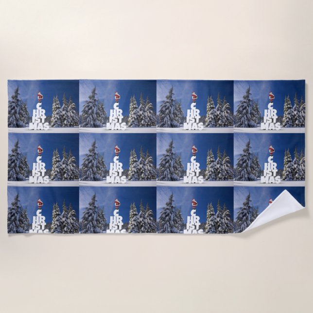 Christmas winter landscape beach towel (Front)