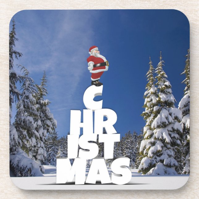 Christmas winter landscape beverage coaster (Front)