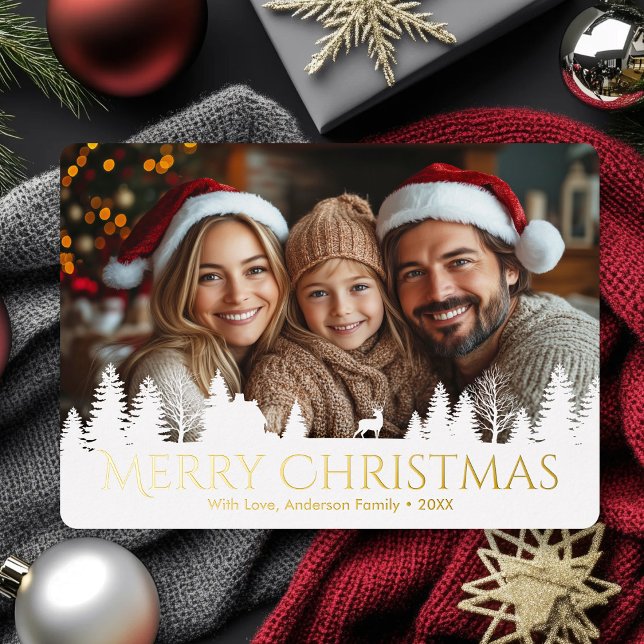 Christmas Winter Landscape Family Photo Foil Holiday Card (Christmas Winter Landscape Family Photo Foil Holiday Card)