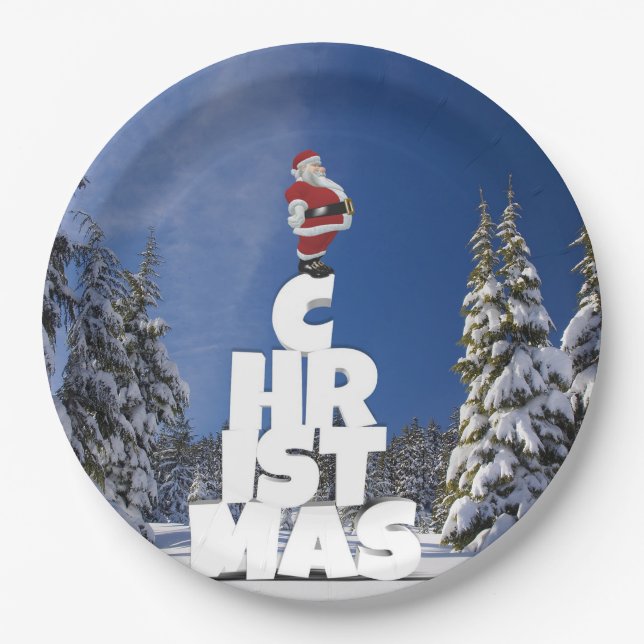 Christmas winter landscape paper plates (Front)