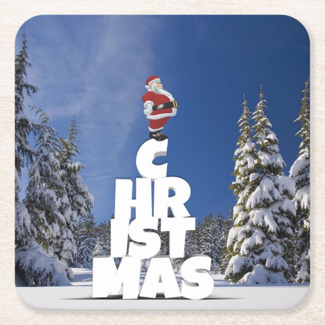 Christmas winter landscape square paper coaster (Front)