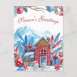 Christmas Winter Landscape Watercolor Holiday Postcard