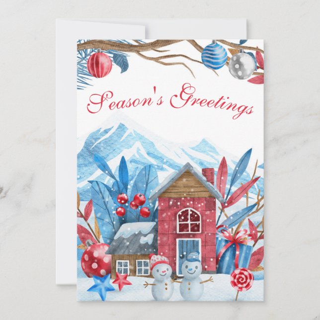 Christmas Winter Landscape Watercolor Photo Card (Front)