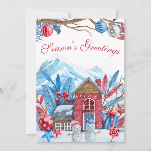 Christmas Winter Landscape Watercolor Photo Card