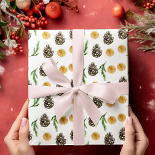 Christmas Winter Lemon Slice and Pinecone Wrapping Paper