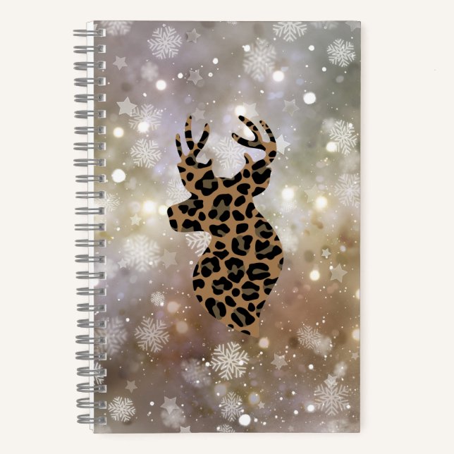 Christmas Winter Leopard Deer Spiral Notebook (Front)