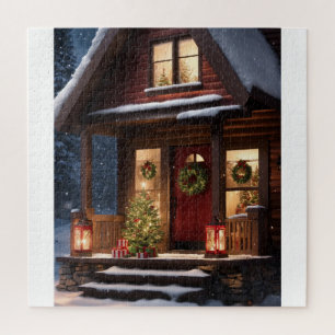 CHRISTMAS WINTER LOG CABIN JIGSAW PUZZLE