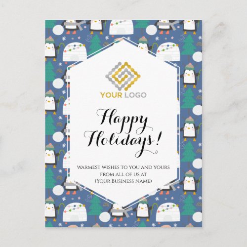 Christmas Winter Logo Cute Penguins Business Postcard