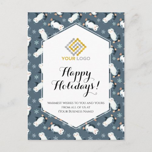 Christmas Winter Logo Penguins Snowflakes Business Postcard