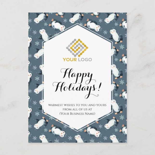 Christmas Winter Logo Penguins Snowflakes Business Postcard (Front)